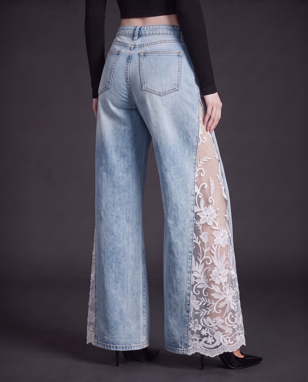 Raven Lace Jeans in light blue, back view